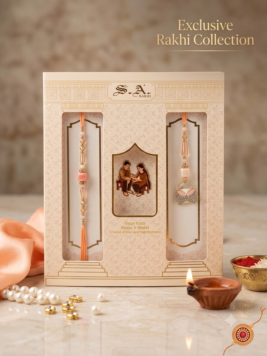 SA Rakhi Luxury Suhana Couple Combo – Traditional Bhaiya Bhabhi Rakhi Set for Rakshabandhan