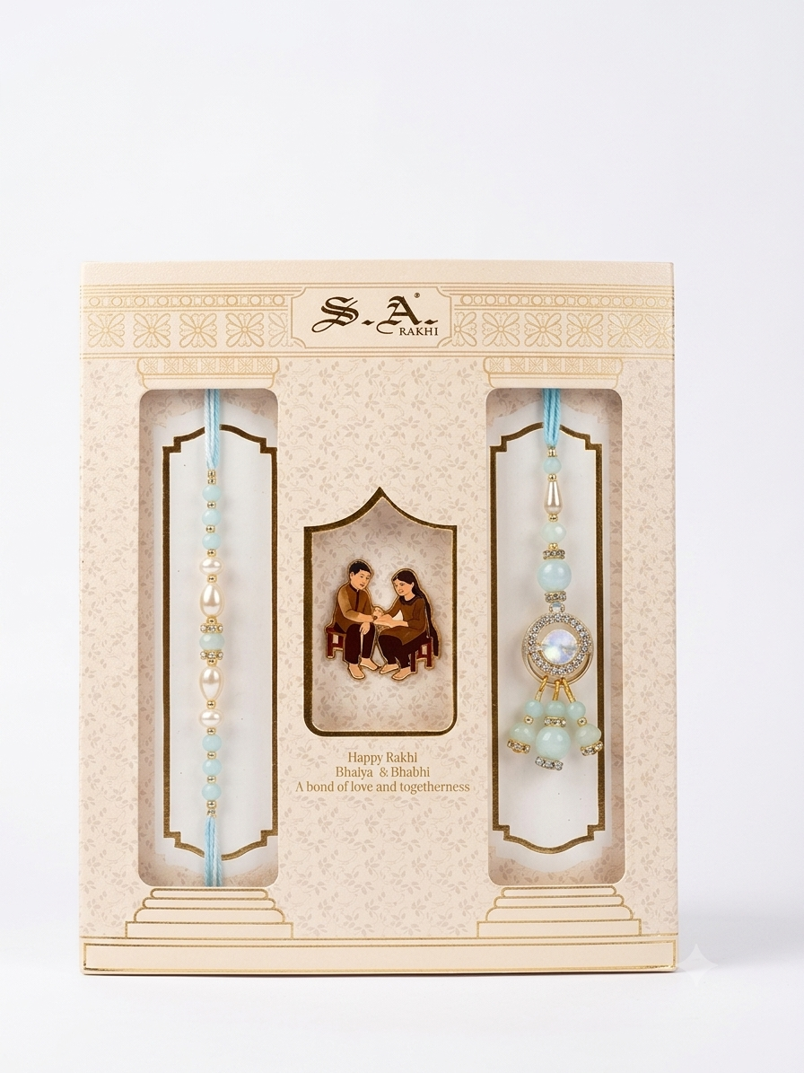 SA Rakhi Luxury Suhana Couple Combo – Traditional Bhaiya Bhabhi Rakhi Set for Rakshabandhan