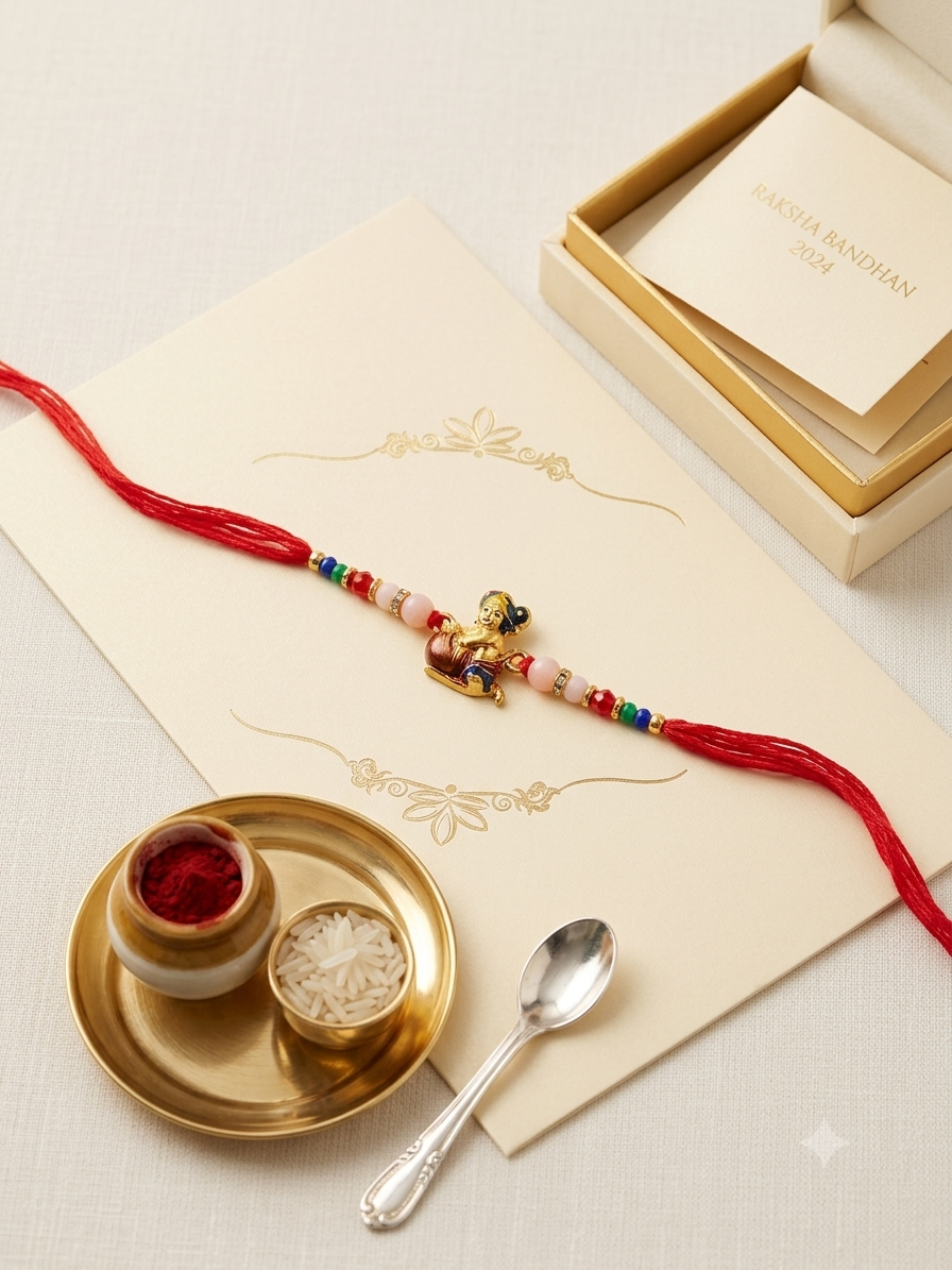SA Rakhi Luxury Handcrafted Divine Krishna Designer Rakhi on Festive Gift Card Greeting Pack for Brother