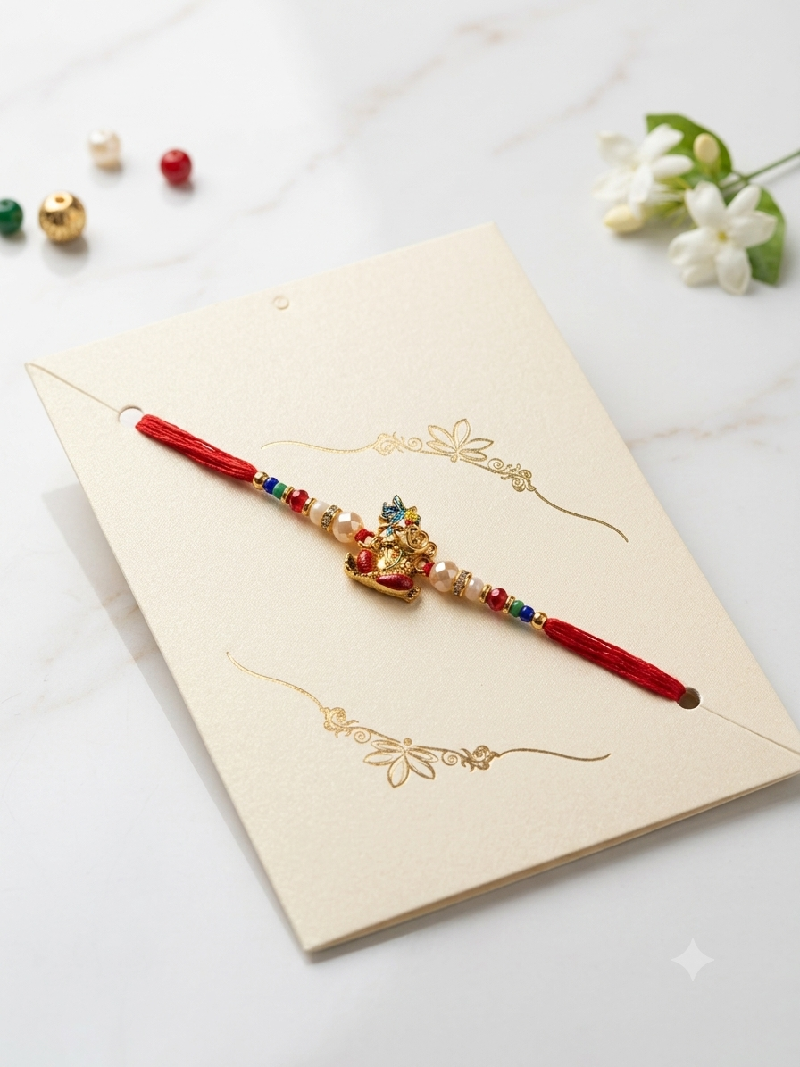 SA Rakhi Luxury Handcrafted Divine Ganpati Bappa Designer Rakhi on Festive Gift Card Greeting Pack for Brother