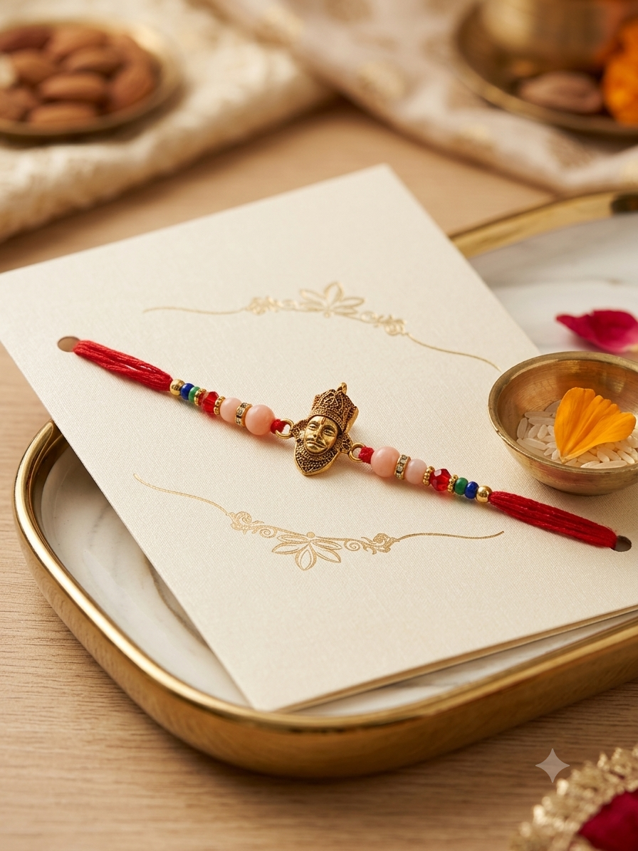 SA Rakhi Luxury Handcrafted Divine Khatu Shyam Baba Designer Rakhi on Festive Gift Card Greeting Pack for Brother