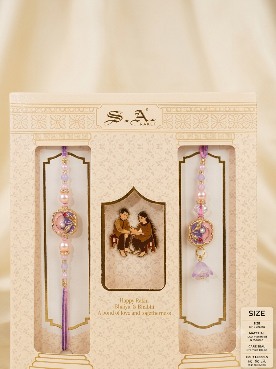 SA Rakhi Luxury Suhana Couple Combo – Traditional Bhaiya Bhabhi Rakhi Set for Rakshabandhan