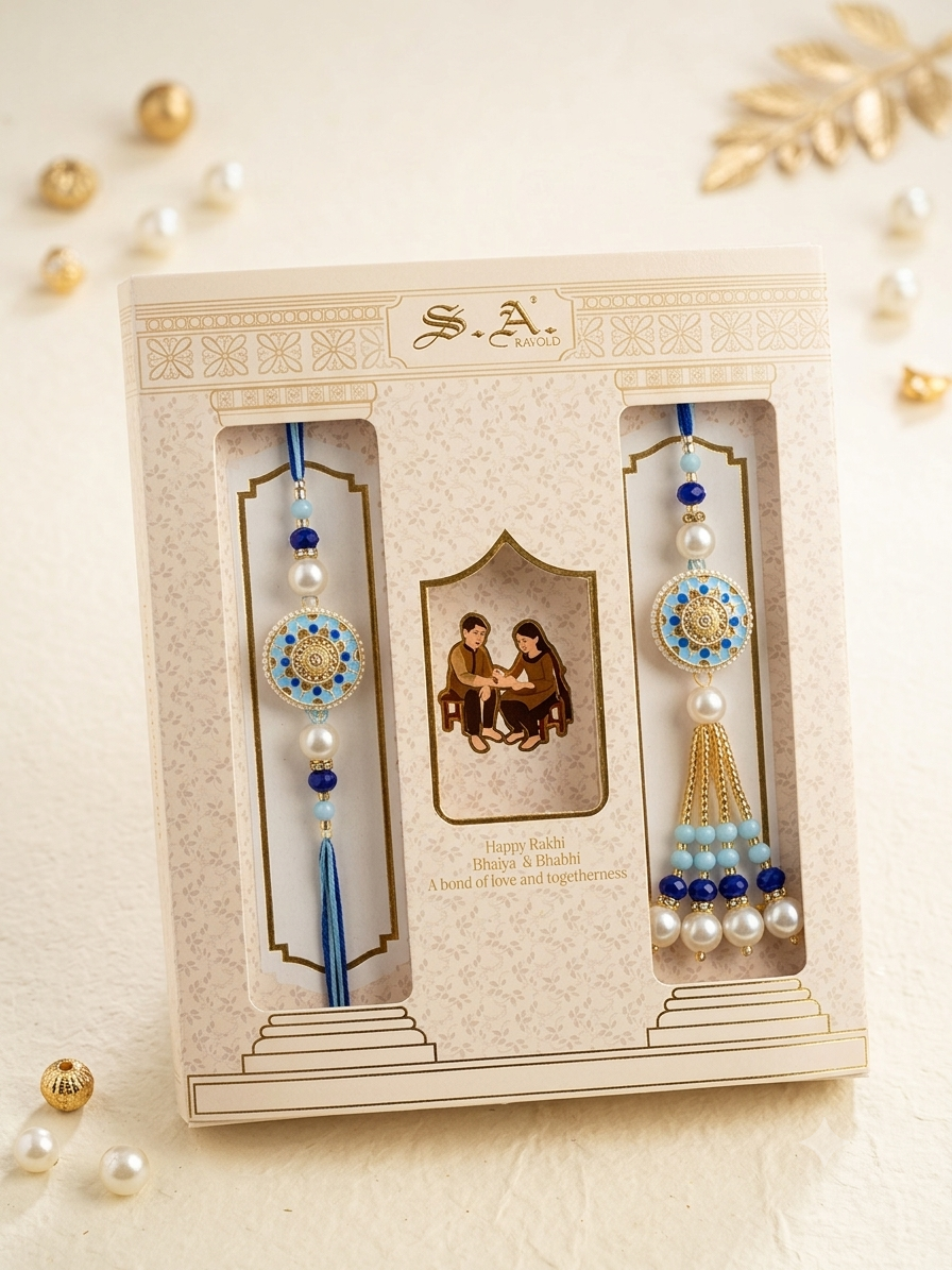 SA Rakhi Luxury Suhana Couple Combo – Traditional Bhaiya Bhabhi Rakhi Set for Rakshabandhan