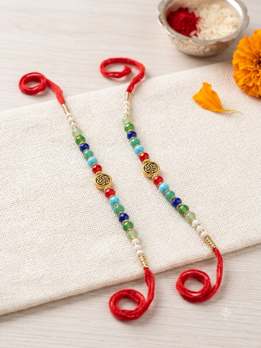 Set of 2 Premium Designer Rakhi for Brother – Handcrafted Multicolour Thread Rakhi Set