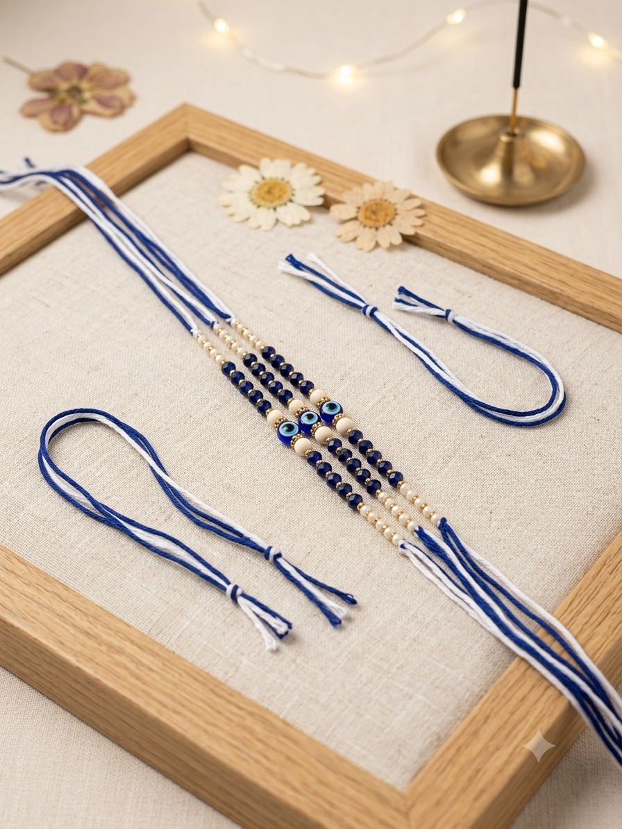 SA Rakhi Set of 3 Evil Eye Rakhi for Brother | Premium Blue Nazar Protection Rakhi | Handmade Designer Raksha Bandhan Rakhi