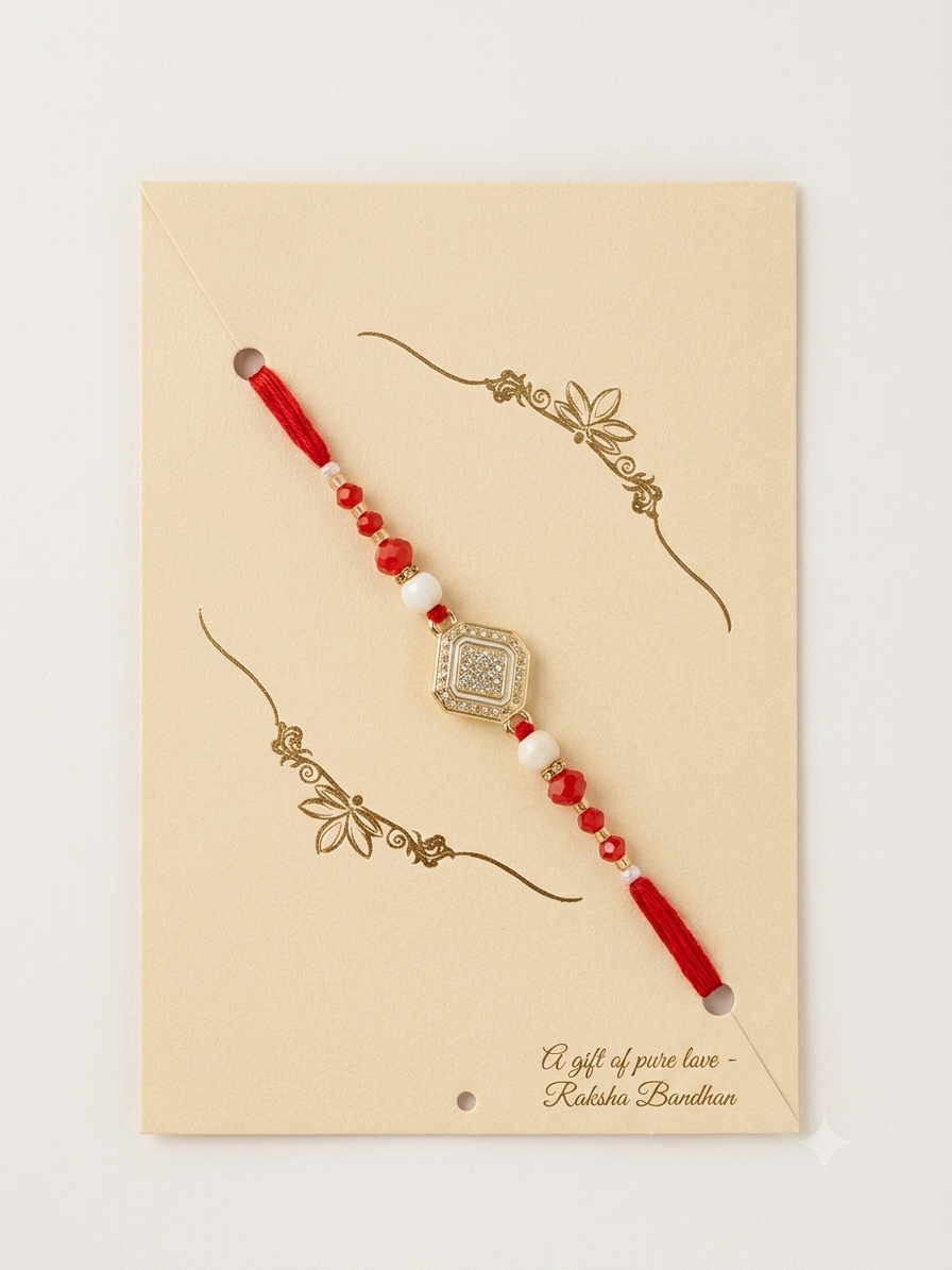 SA Rakhi Luxury Handcrafted Square Meenakari Designer Rakhi on Festive Gift Card Greeting Pack for Brother