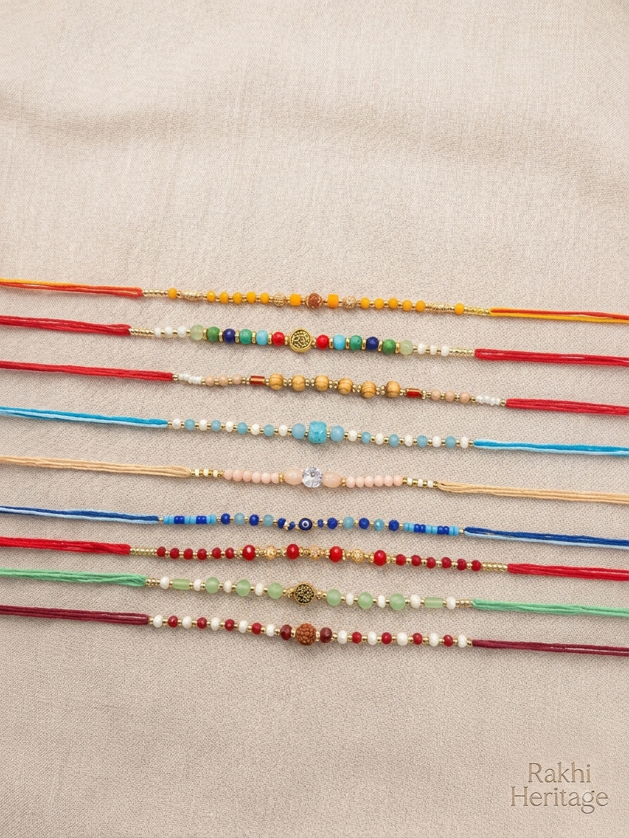 9 Pcs Glass Beads Rakhi Set | Premium Designer Rakhi Collection