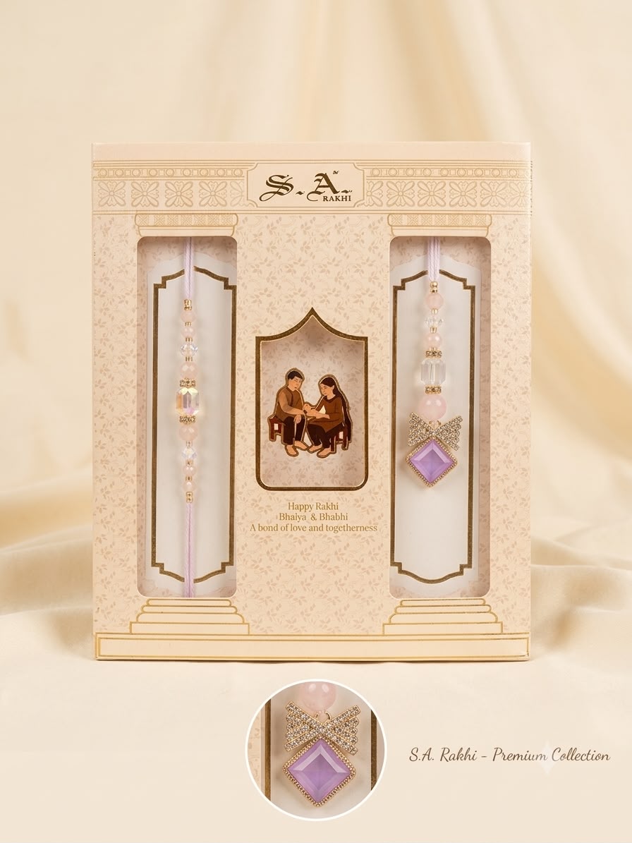 SA Rakhi Luxury Suhana Couple Combo – Traditional Bhaiya Bhabhi Rakhi Set for Rakshabandhan