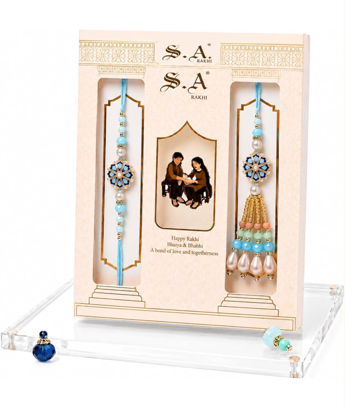 SA Rakhi Luxury Suhana Couple Combo – Traditional Bhaiya Bhabhi Rakhi Set for Rakshabandhan