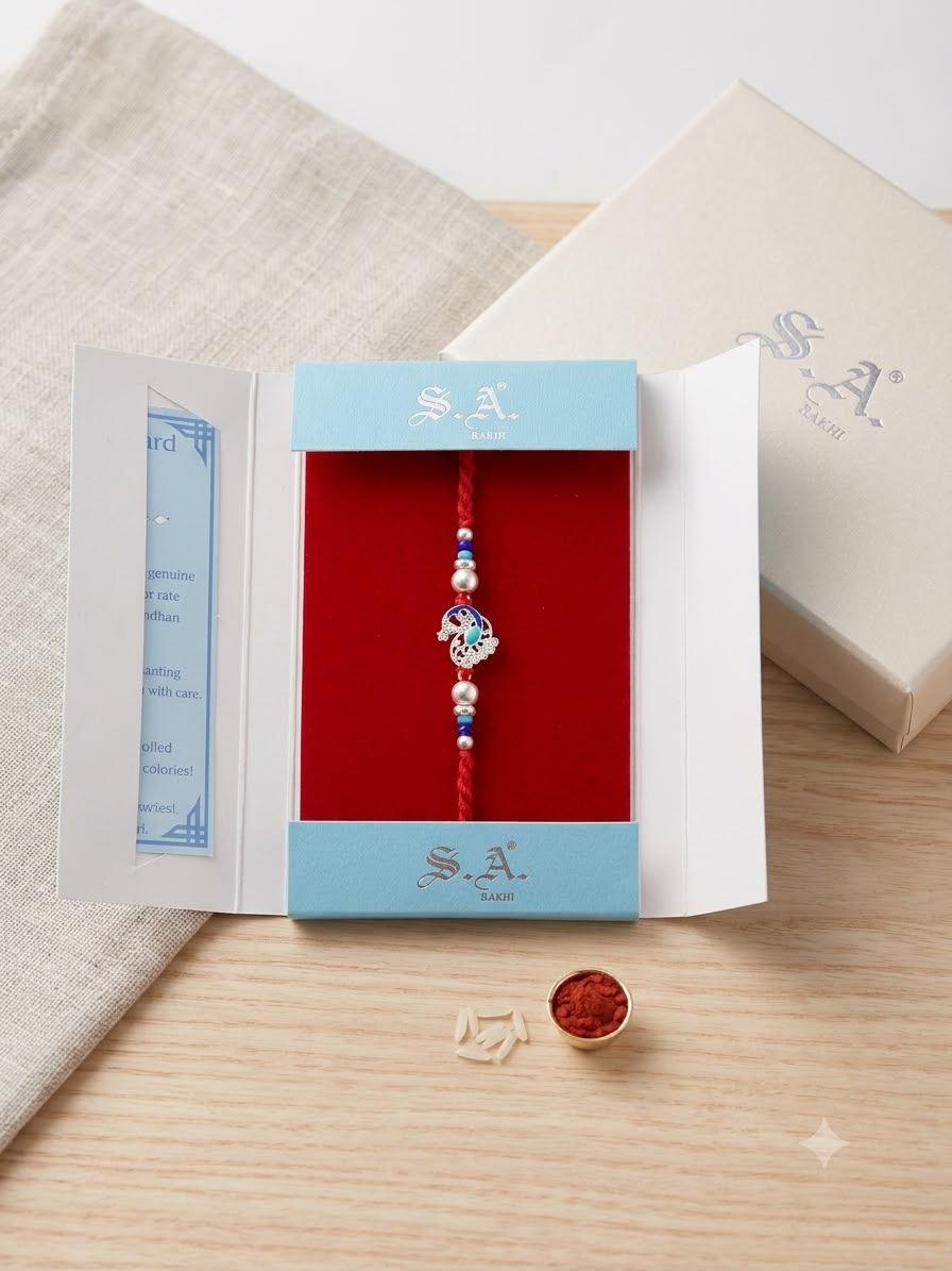 S.A. Siora Silver-Plated Peacock Rakhi with Premium Gift Box