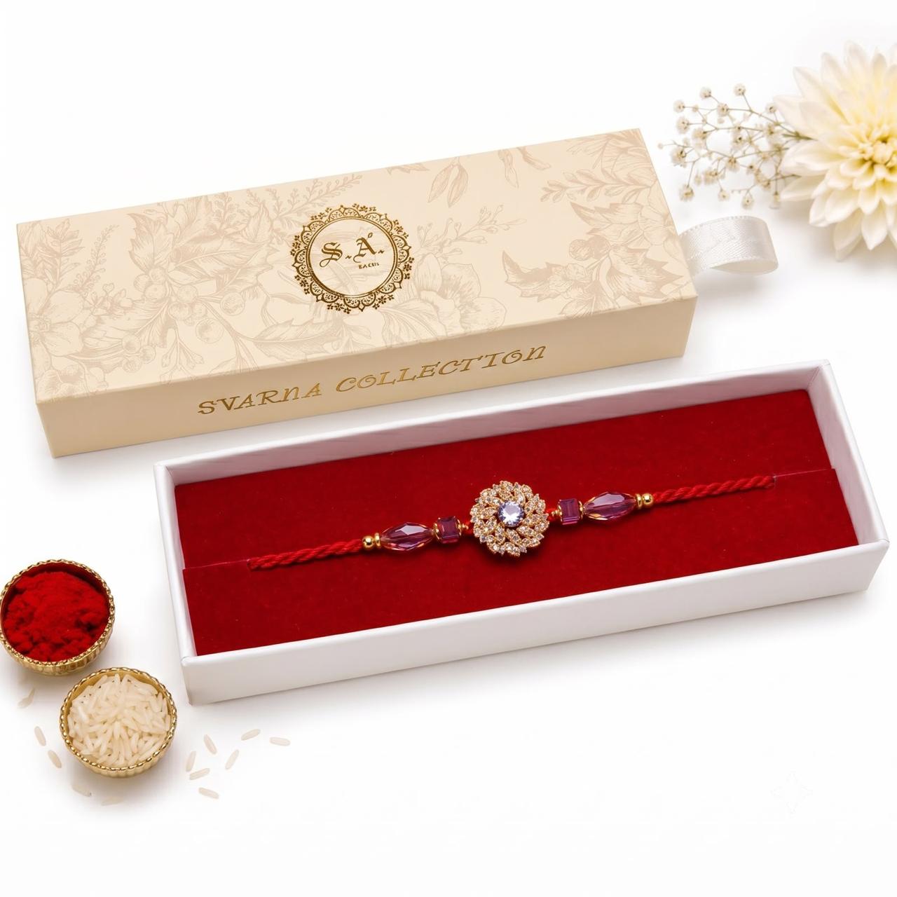 S.A. AD Rose Gold  Rakhi – Premium American Diamond Collection